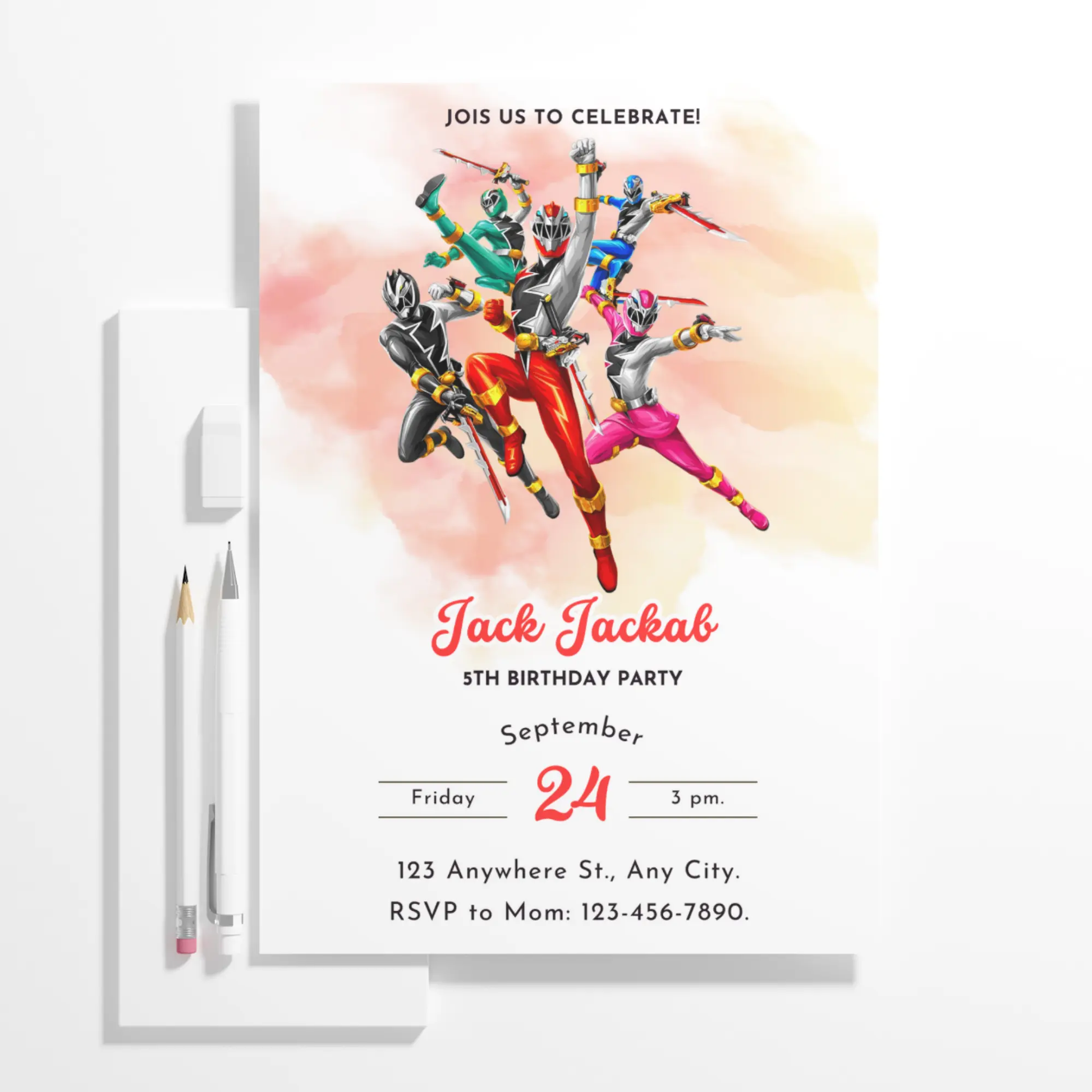 Power Rangers Birthday Invitation Template - CreativeRino
