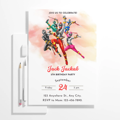 Power Rangers Birthday Invitation Template - CreativeRino