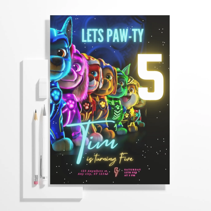 Paw Patrol Mighty Pups Birthday Invitation Template - CreativeRino