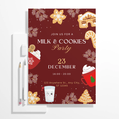 Milk and Cookies Christmas Invitation Template - CreativeRino