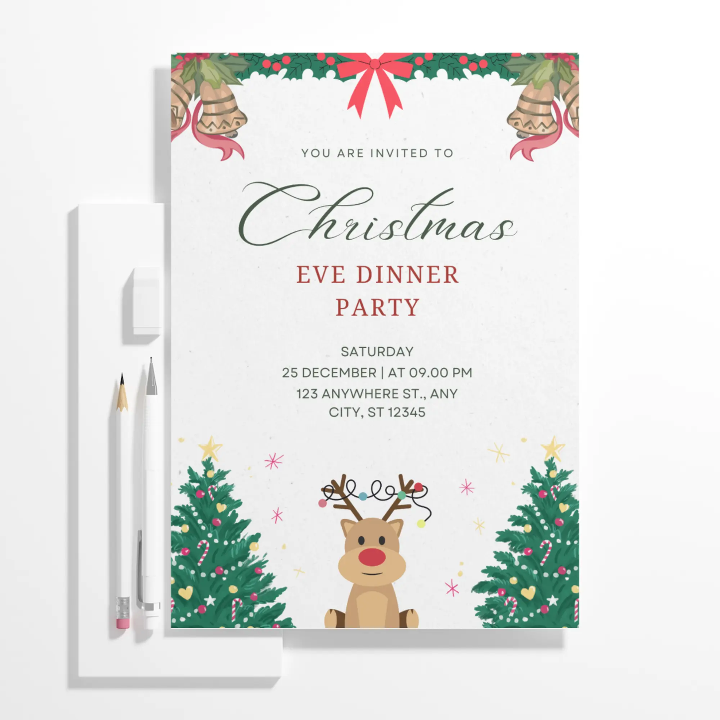 Christmas Eve Dinner Party Invite Template - CreativeRino