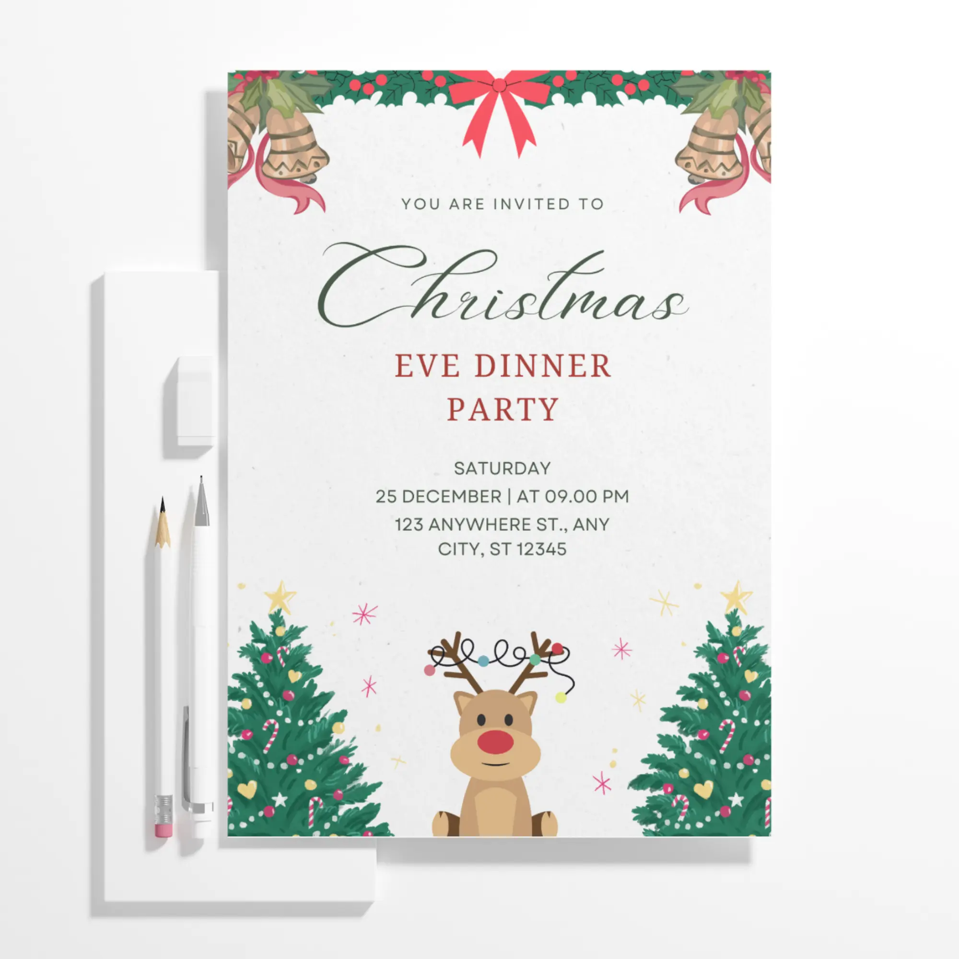 Christmas Eve Dinner Party Invite Template - CreativeRino