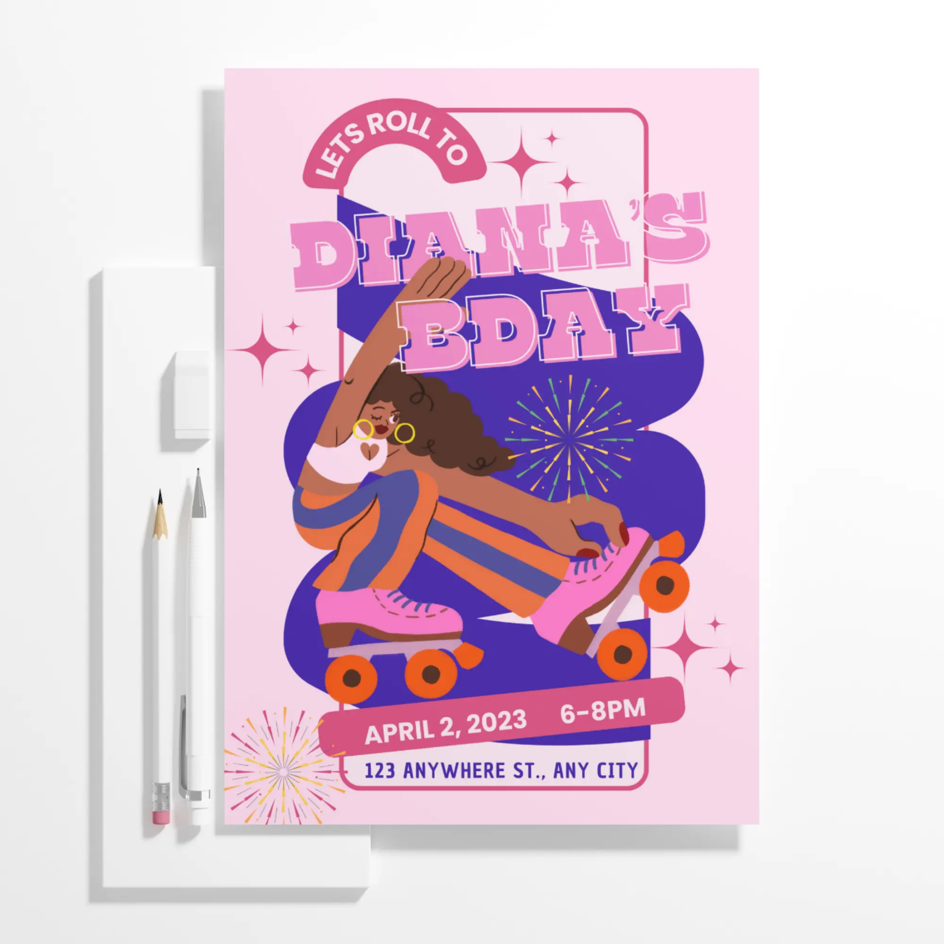 Roller Skates Skating Birthday Invitation Template - CreativeRino