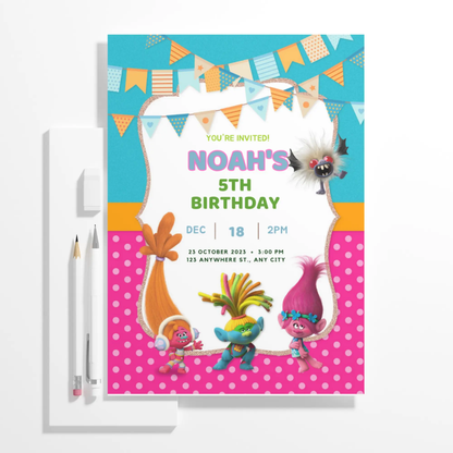Trolls Band Together Birthday Invitation Template - CreativeRino