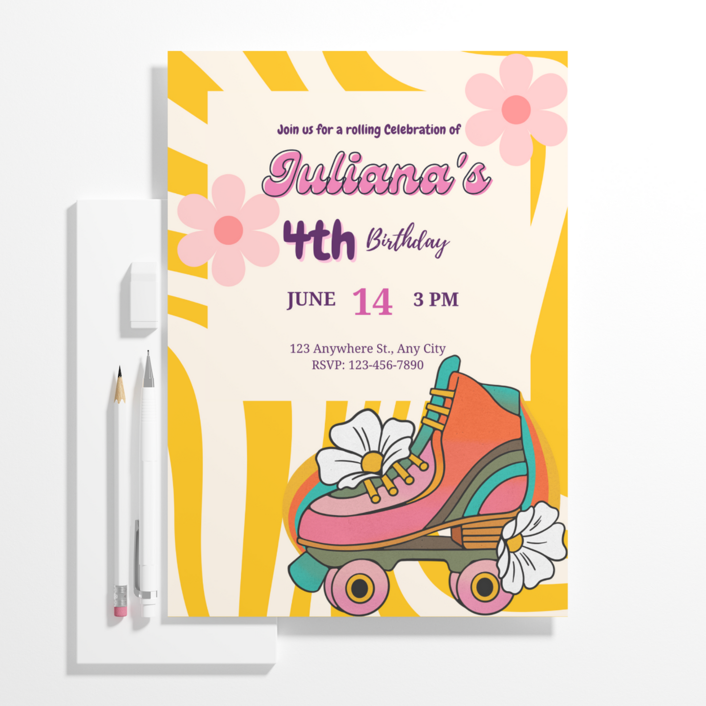 Roller Skates Skating Birthday Invitation Template