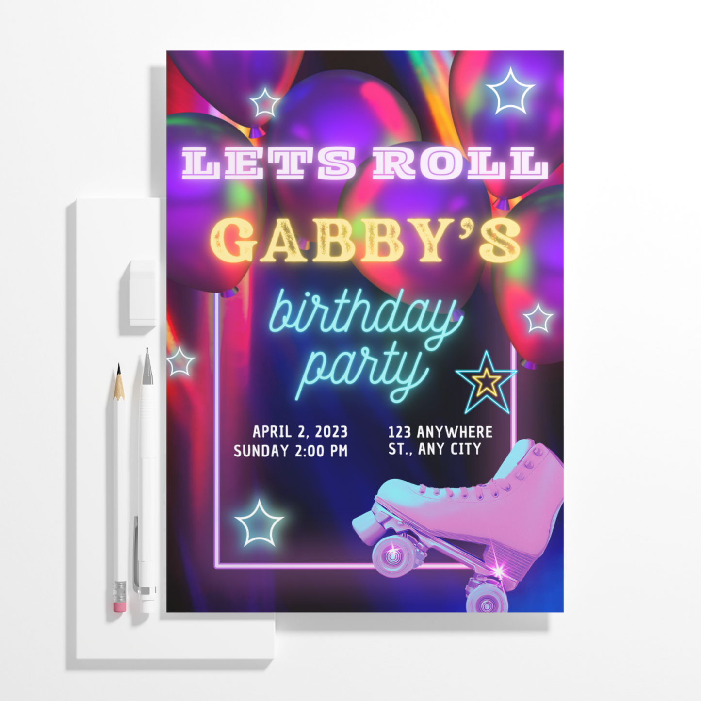 Roller Skates Skating Birthday Invitation Template