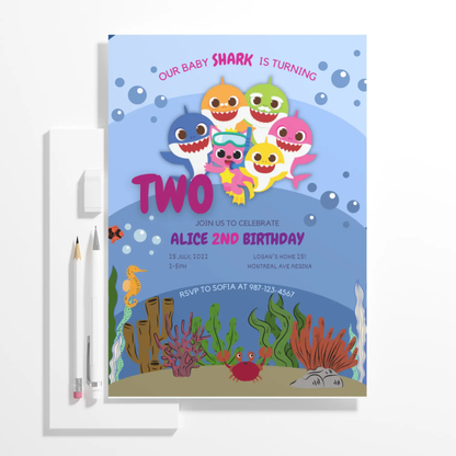 Baby Shark Birthday Invitation Template - CreativeRino