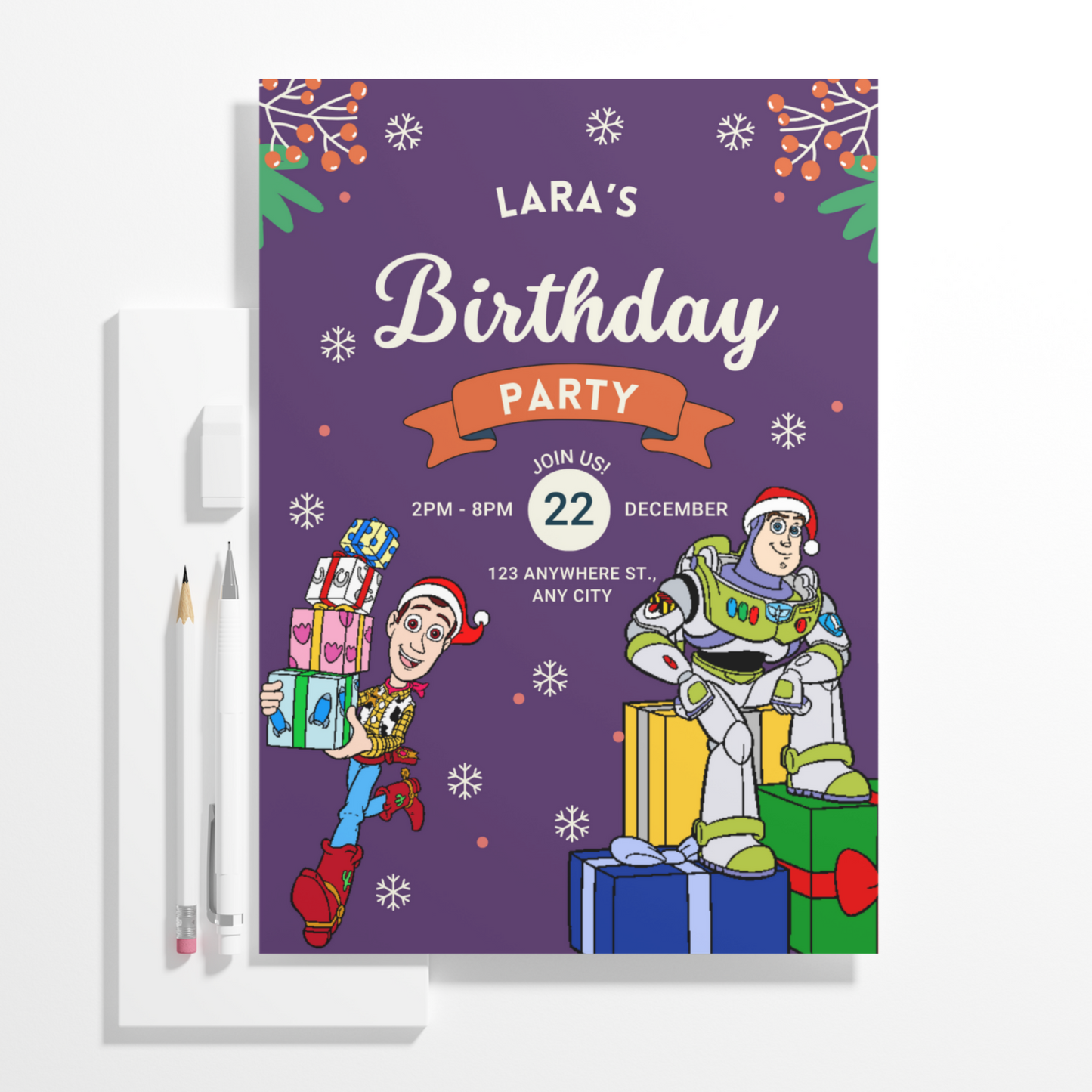 Buzz Lightyear and Woody Christmas Birthday Invitation Template | Toy Story Invite