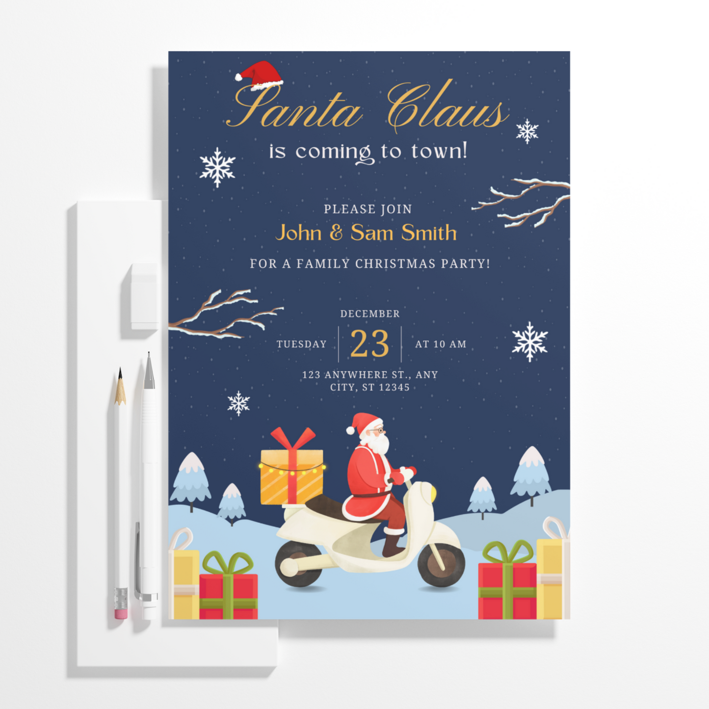 Santa Claus is Coming to Town Invitation Template | Santa Christmas Invite