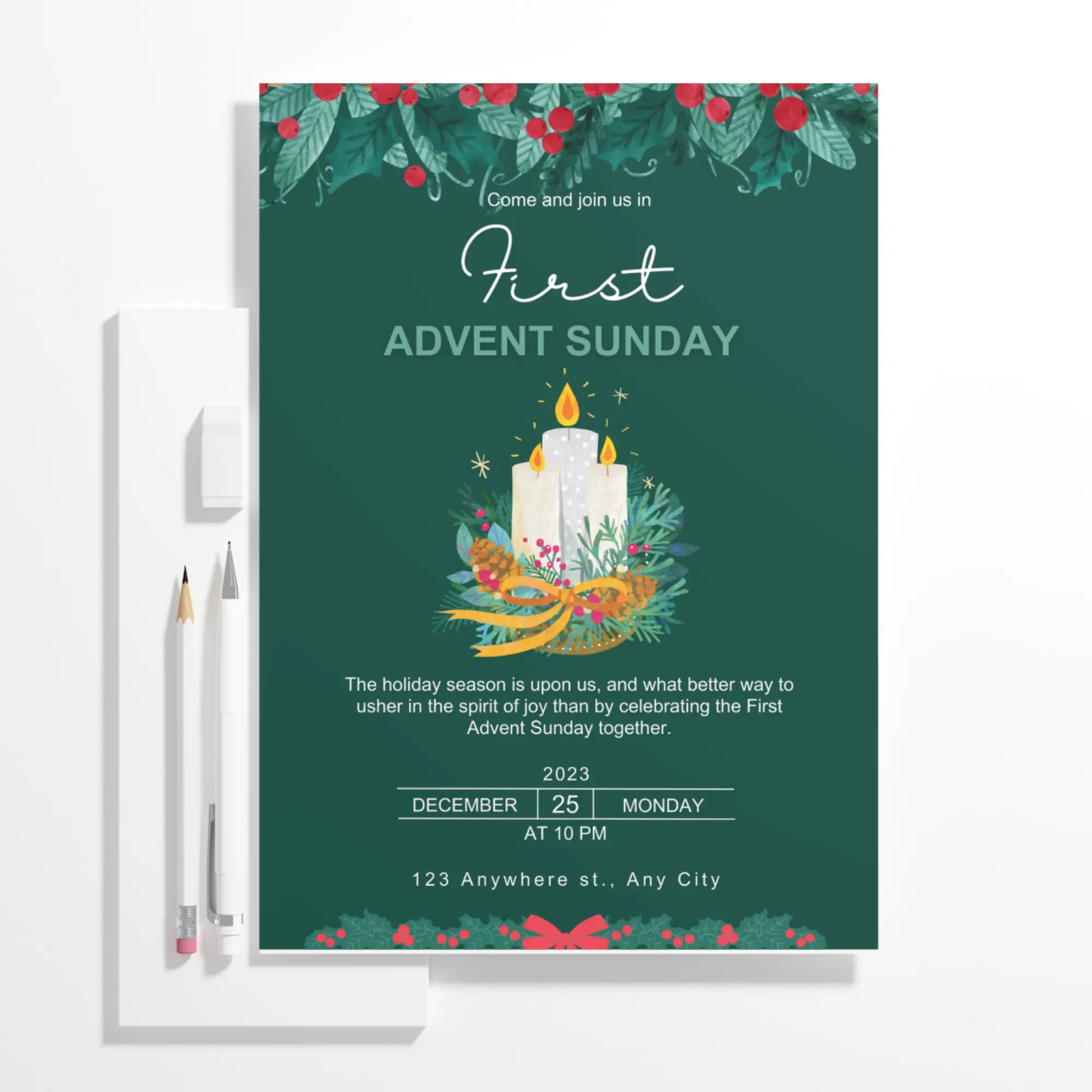 Advent Invitation Template | Advent Celebration Party Invite - CreativeRino
