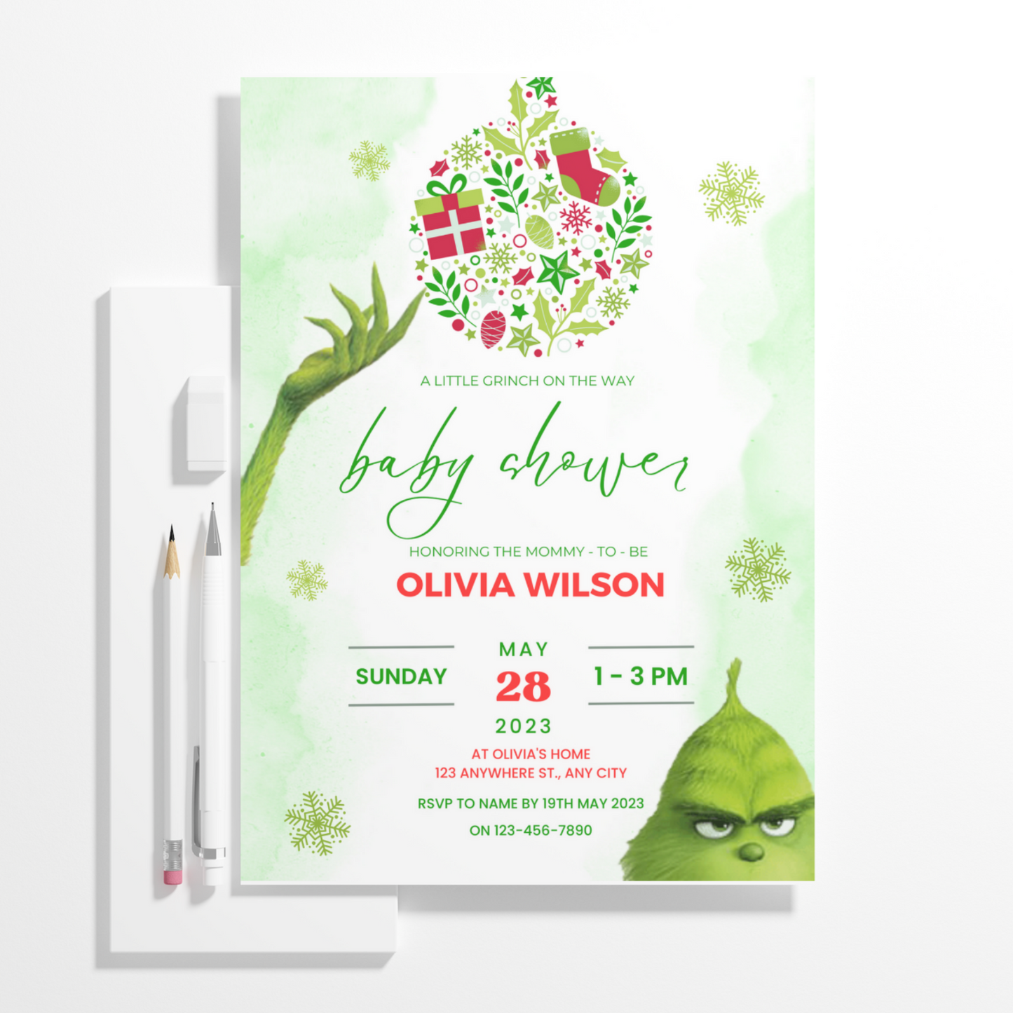 Grinch Baby Shower Invite Template | Grinchmas Whoville Baby Shower Invitation