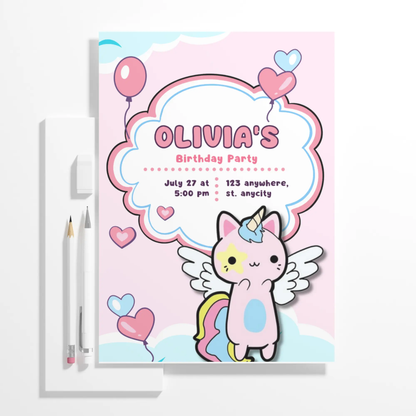 Caticorn Birthday Invitation Template - CreativeRino