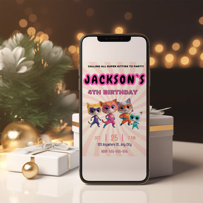 Superkitties Birthday Invitation Template - CreativeRino