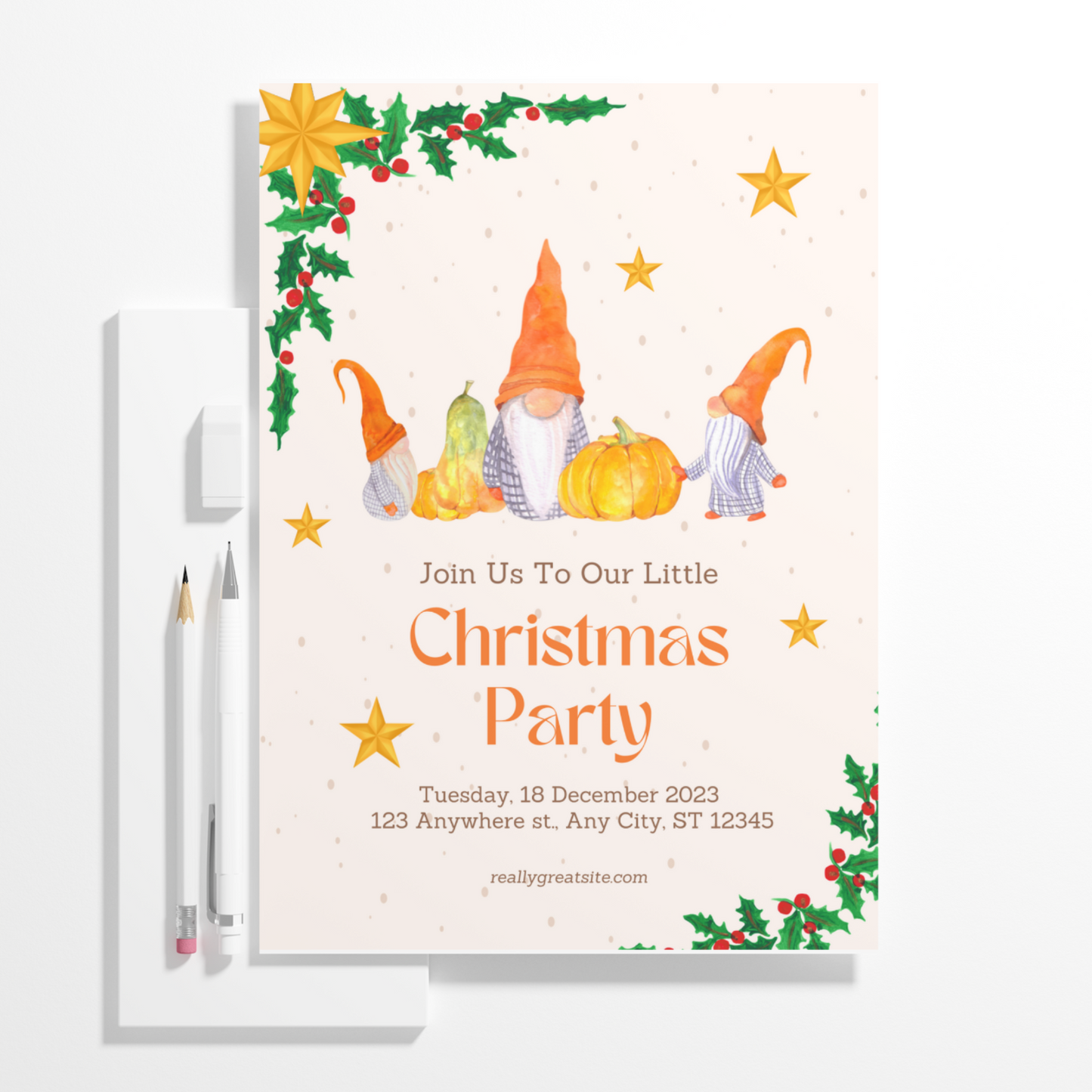 Gnome Christmas Party Invitation Template