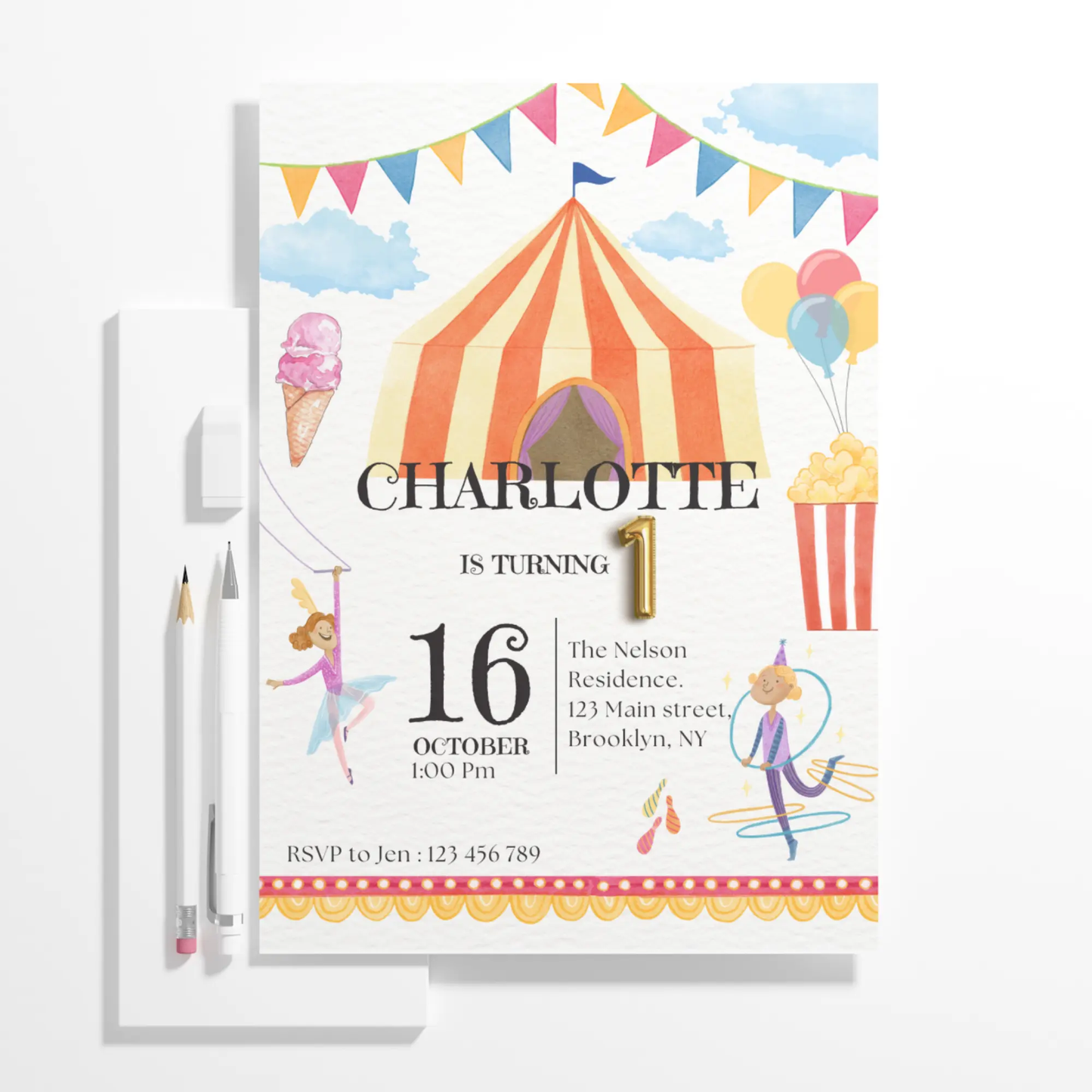 Circus Carnival Birthday Invitation Template - CreativeRino
