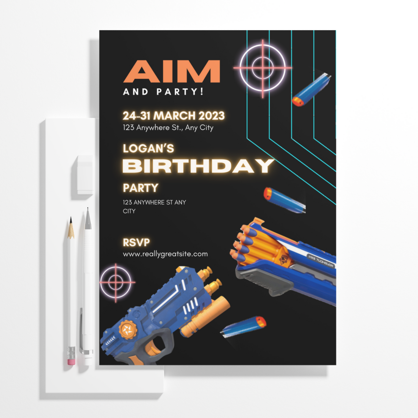 Nerf Dart Gun Birthday Invitation Template