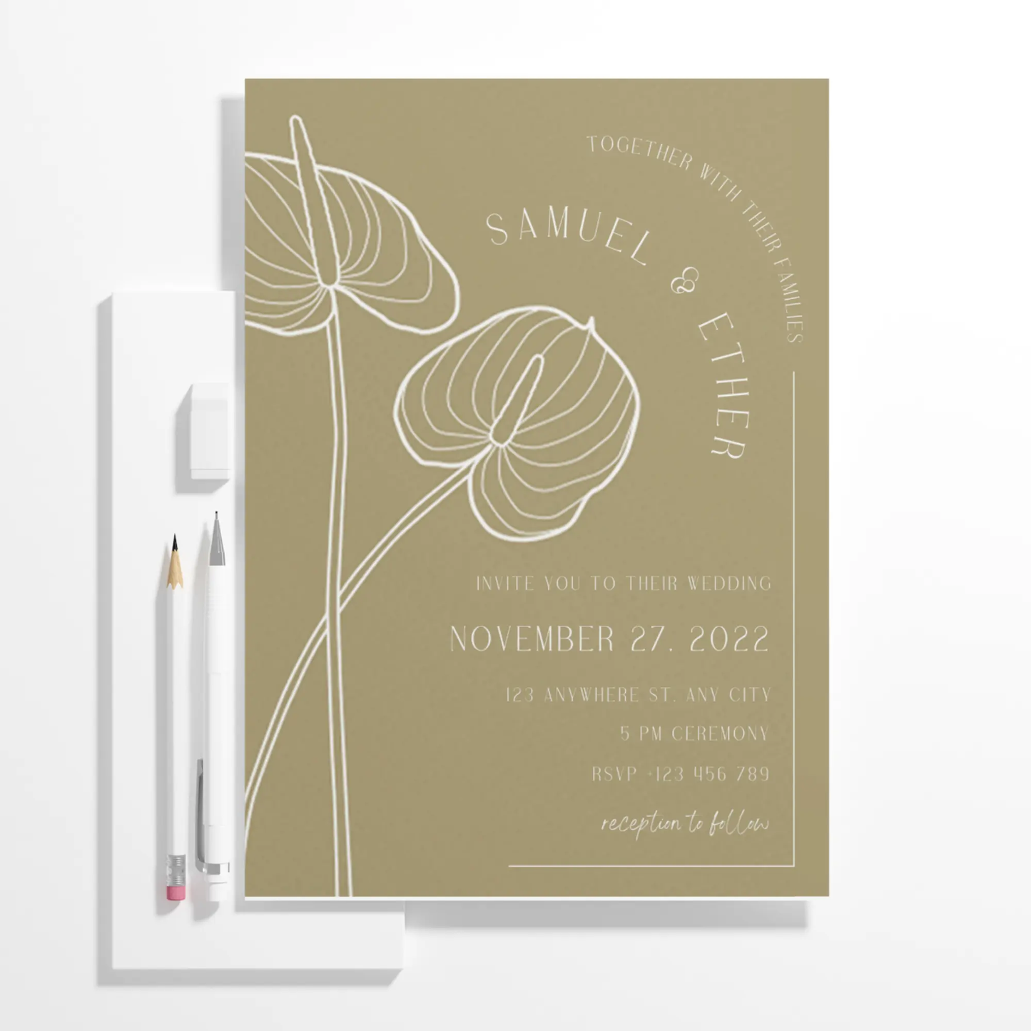 Anthurium Wedding Invitation Template - CreativeRino