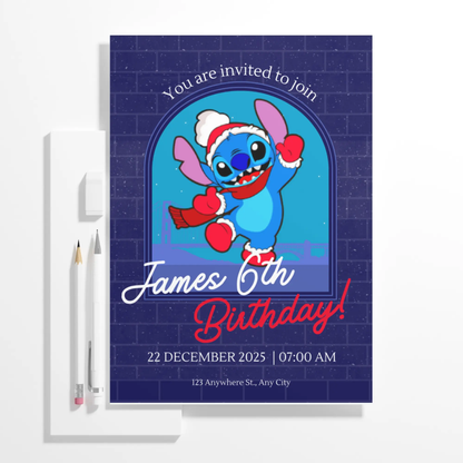 Stitch Christmas Birthday Invitation Template - CreativeRino
