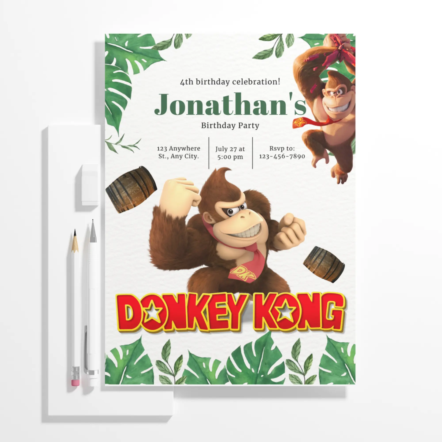 Donkey Kong Birthday Invitation Template | Super Mario Invite - CreativeRino