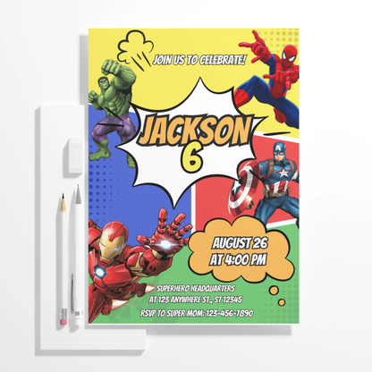 Superhero Birthday Invitation Template | Marvel Avengers Birthday Invite - CreativeRino