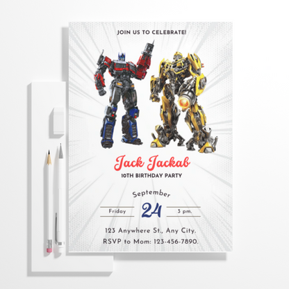 Transformers Optimus Prime Bumblebee Birthday Invitation Template - CreativeRino