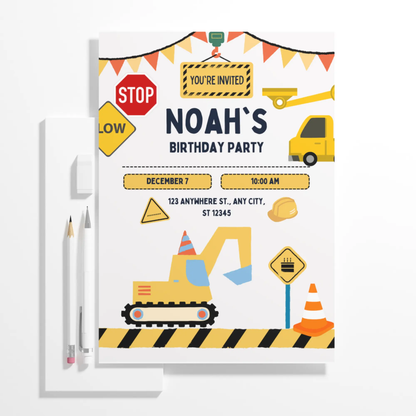 Construction Birthday Invitation Template - CreativeRino