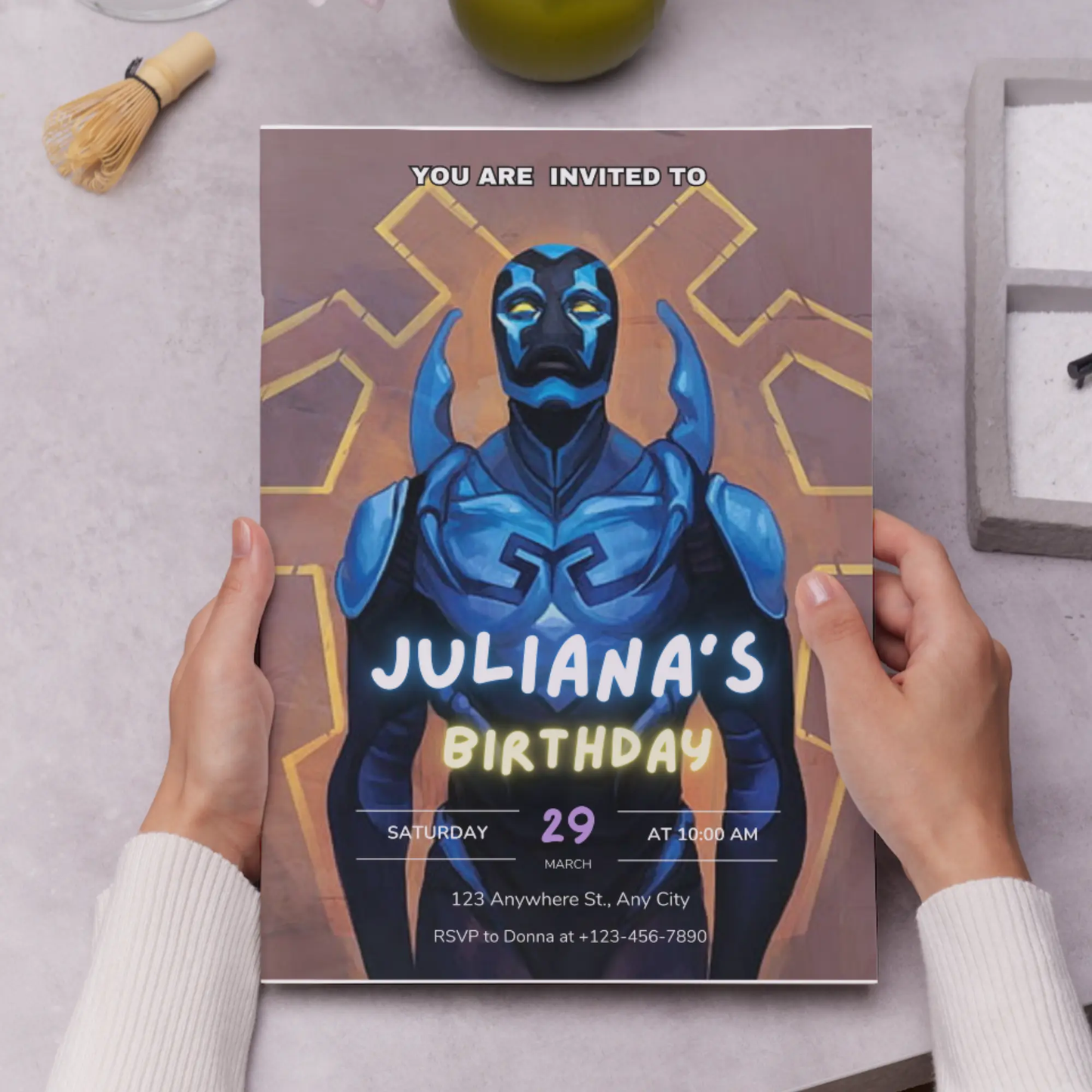 Blue Beetle Birthday Invitation Template - CreativeRino