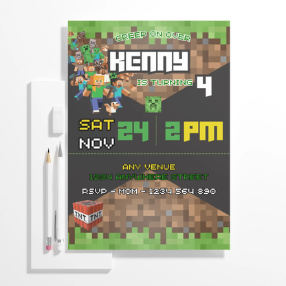 Minecraft Birthday Invitation Template - CreativeRino