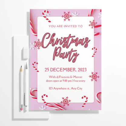 Peppermint Christmas Party Invitation Template - CreativeRino