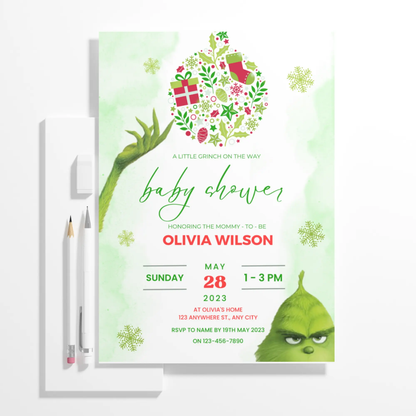 Grinch Baby Shower Invite Template | Grinchmas Whoville Baby Shower Invitation - CreativeRino