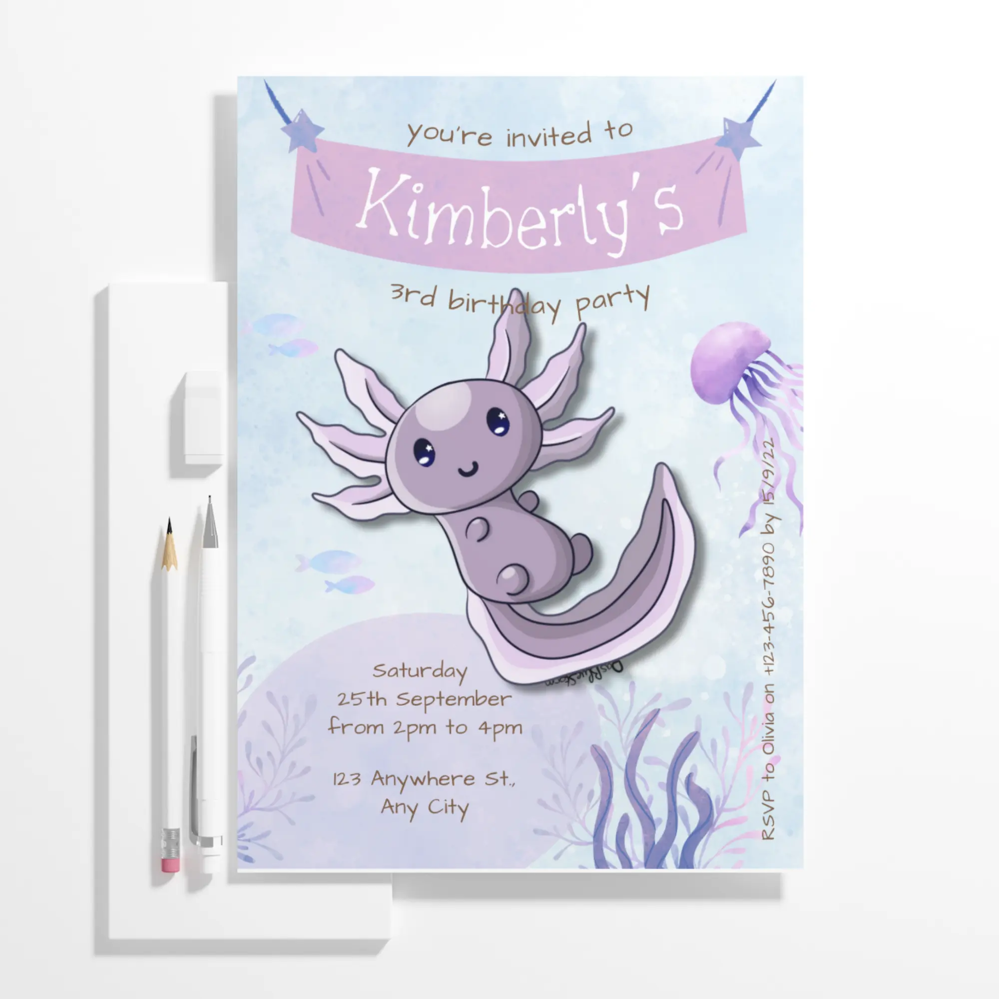 Axolotl Birthday Invitation Template - CreativeRino