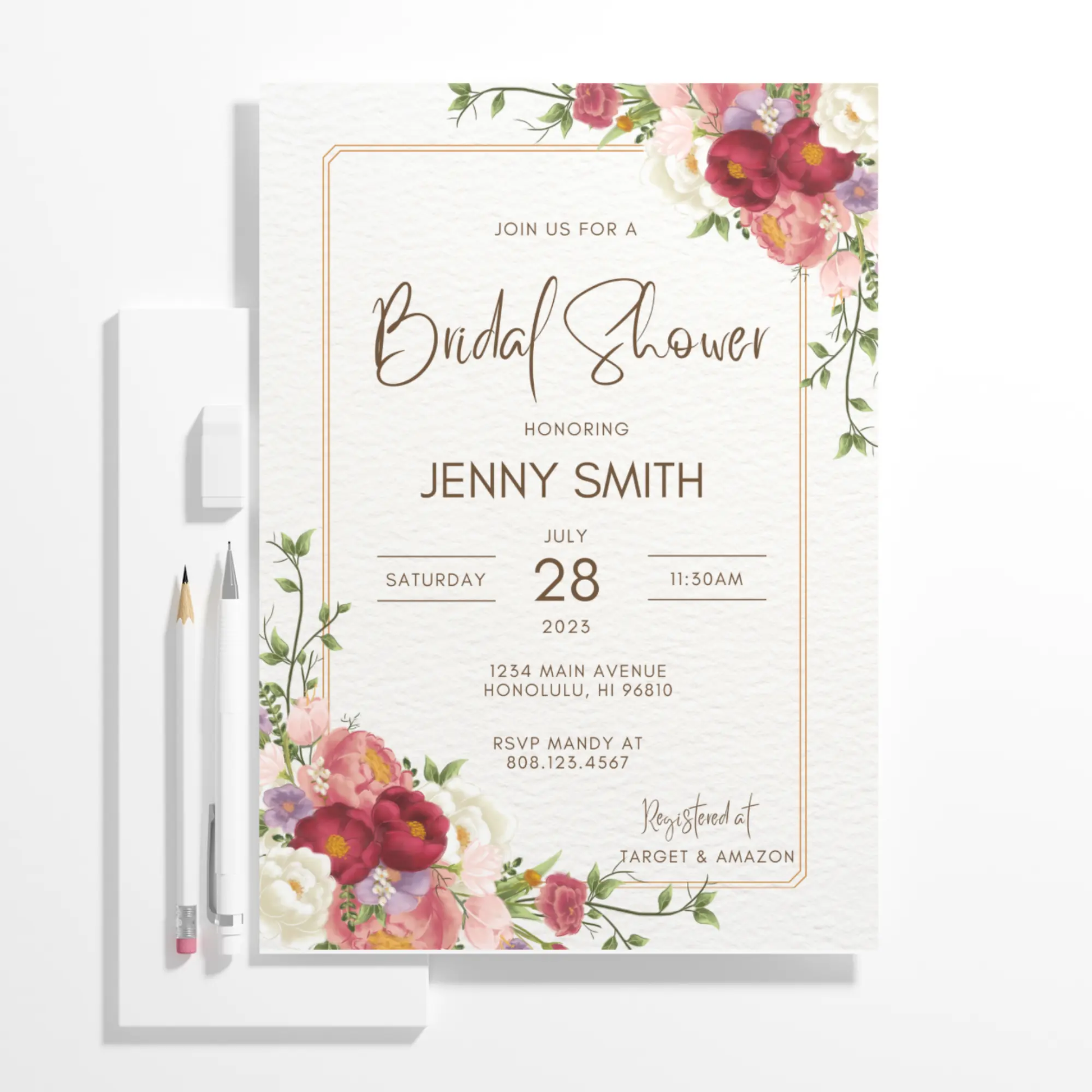 Floral Tropical Bridal Shower Invitation Template - CreativeRino