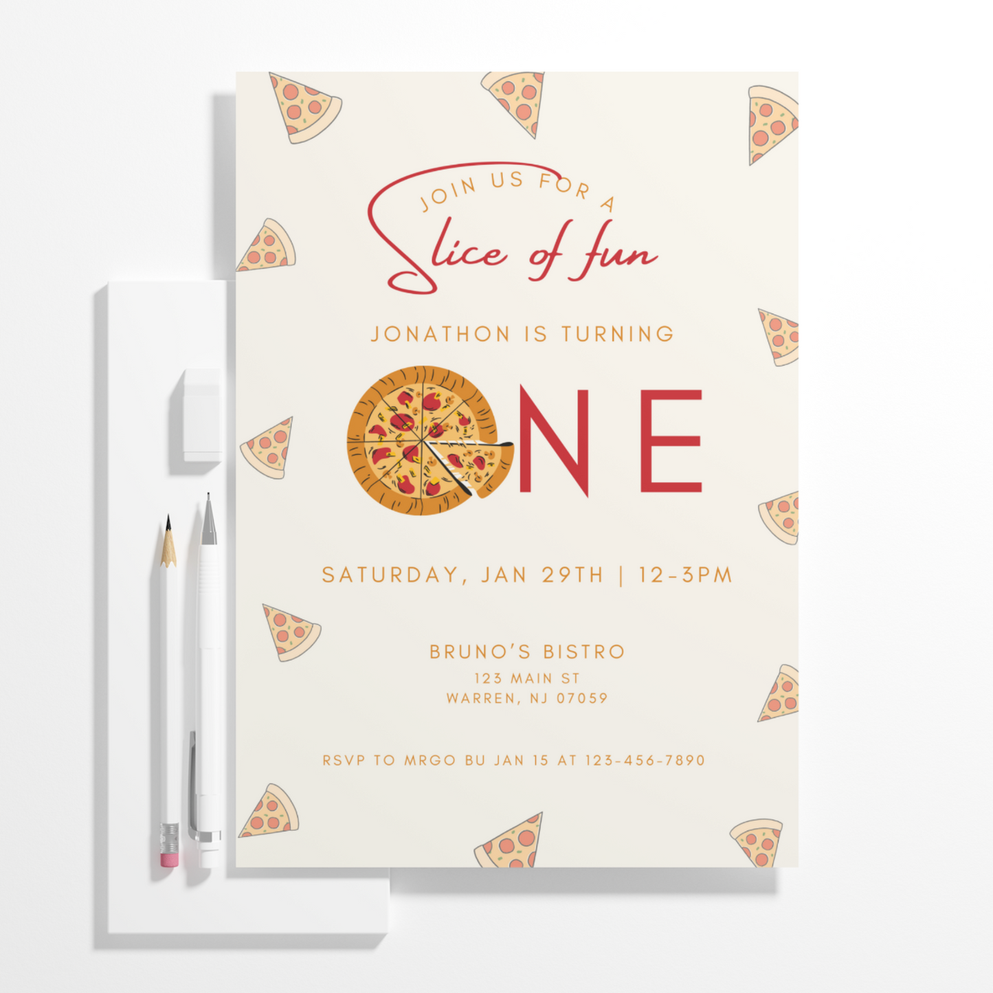 Pizza Slice of Fun Birthday Invitation Template