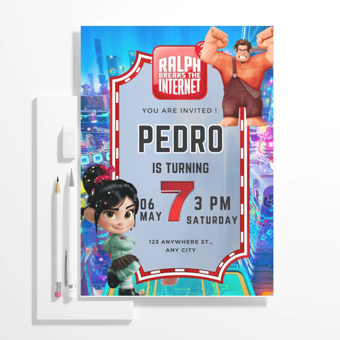 Ralph Break the Internet Birthday Invitation Template - CreativeRino