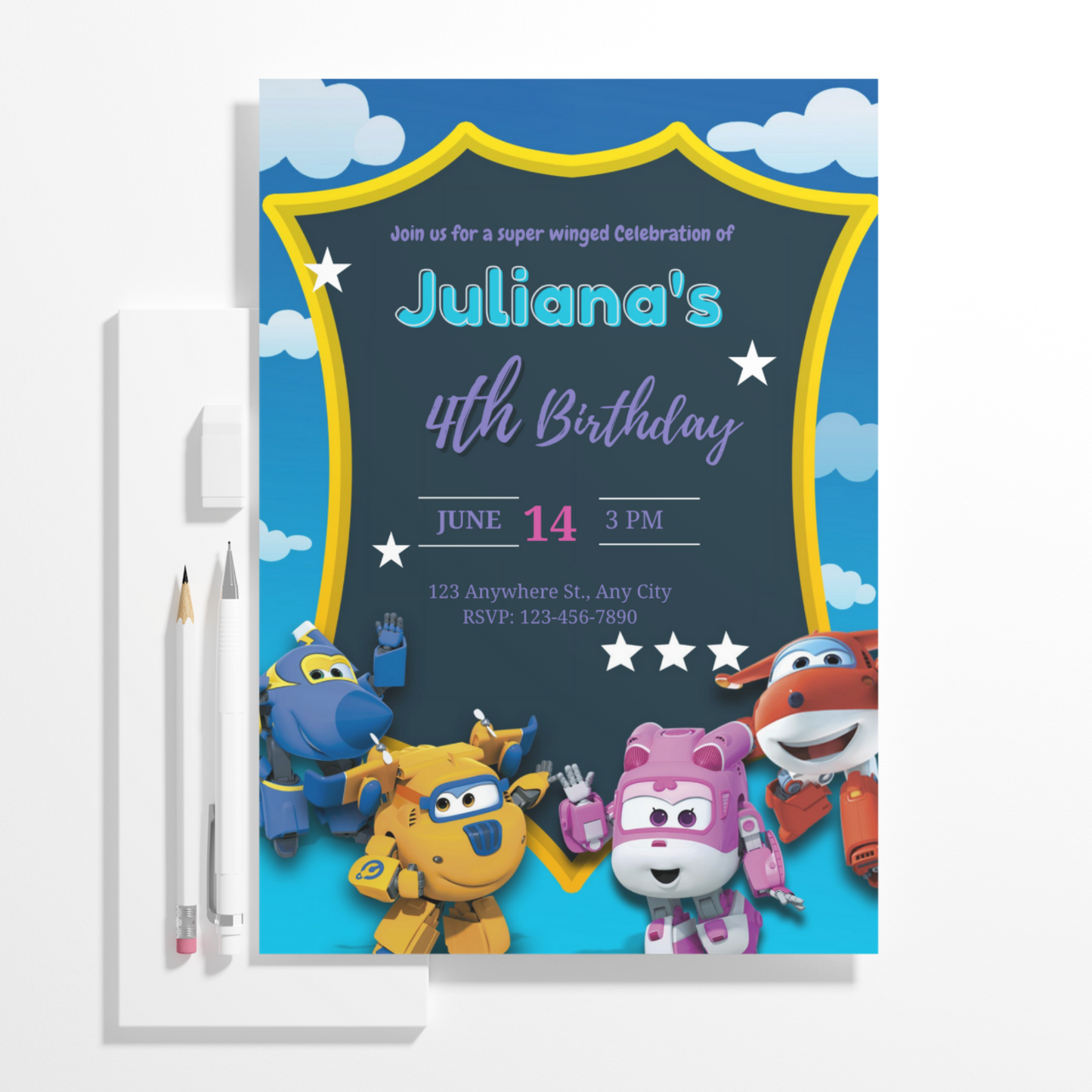 Super Wings Birthday Invitation Template