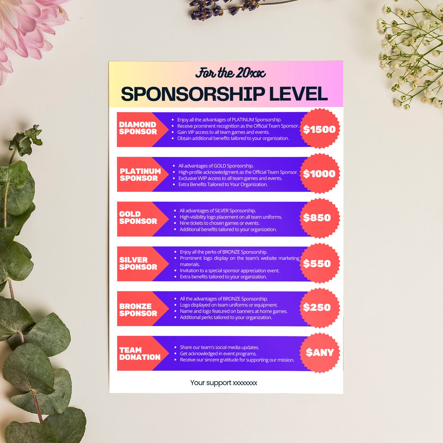 Sponsorship Level Flyer Template | Club Sponsorship Level Flyer