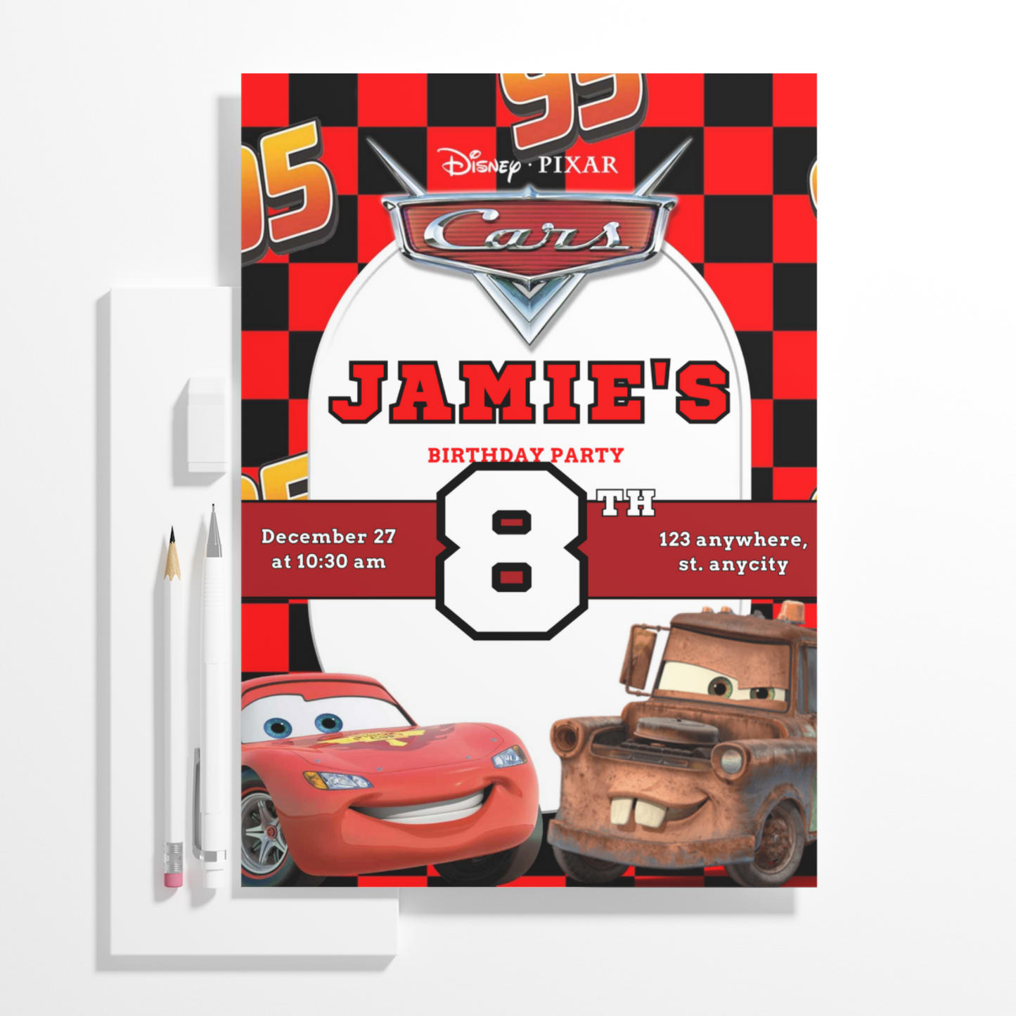 Lightning Mcqueen and Mater Cars Birthday Invitation Template