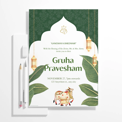Gruhapravesham Invitation Template | Indian Housewarming Invite - CreativeRino