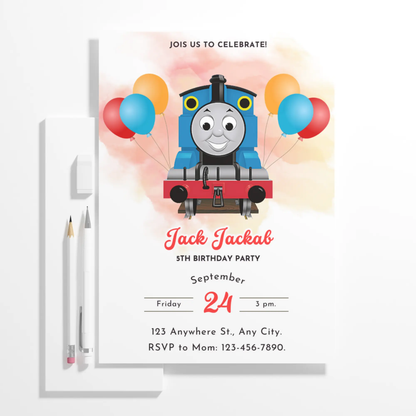 Thomas the Train Birthday Invitation Template - CreativeRino