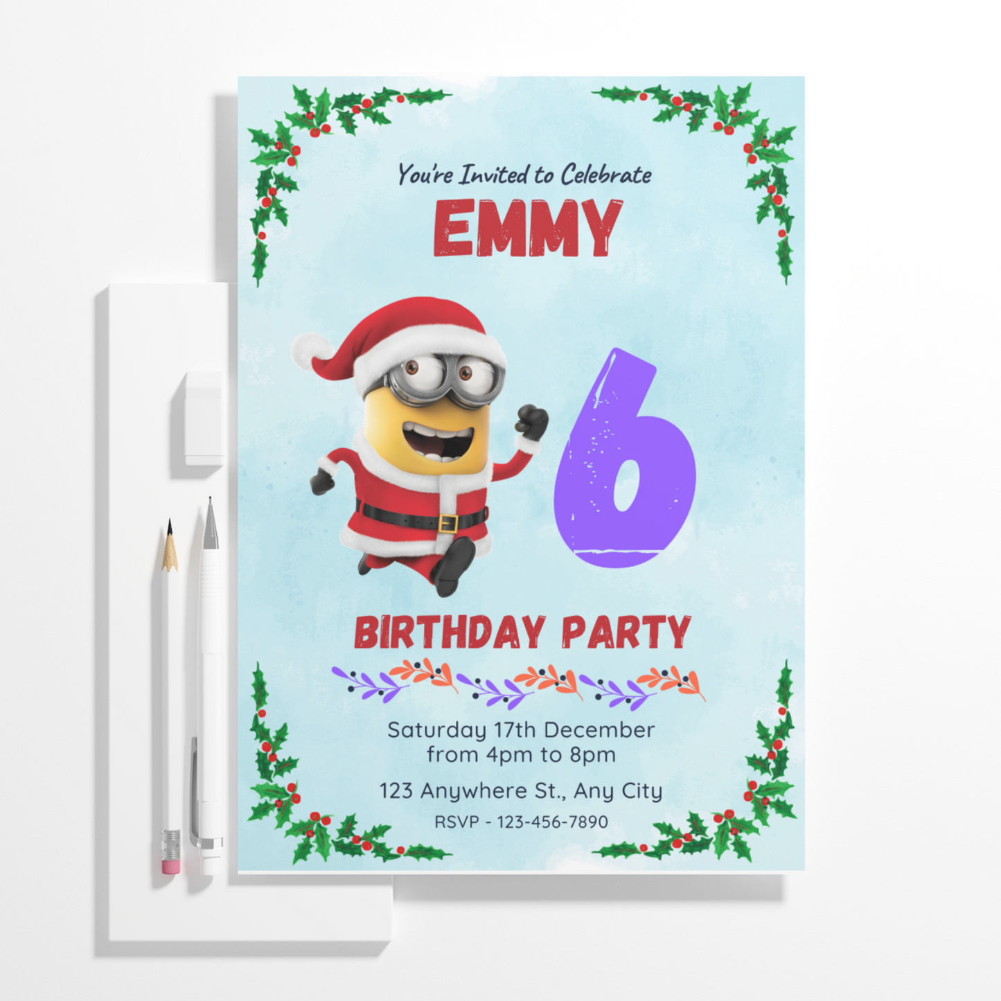 Minions Christmas Birthday Invitation Template