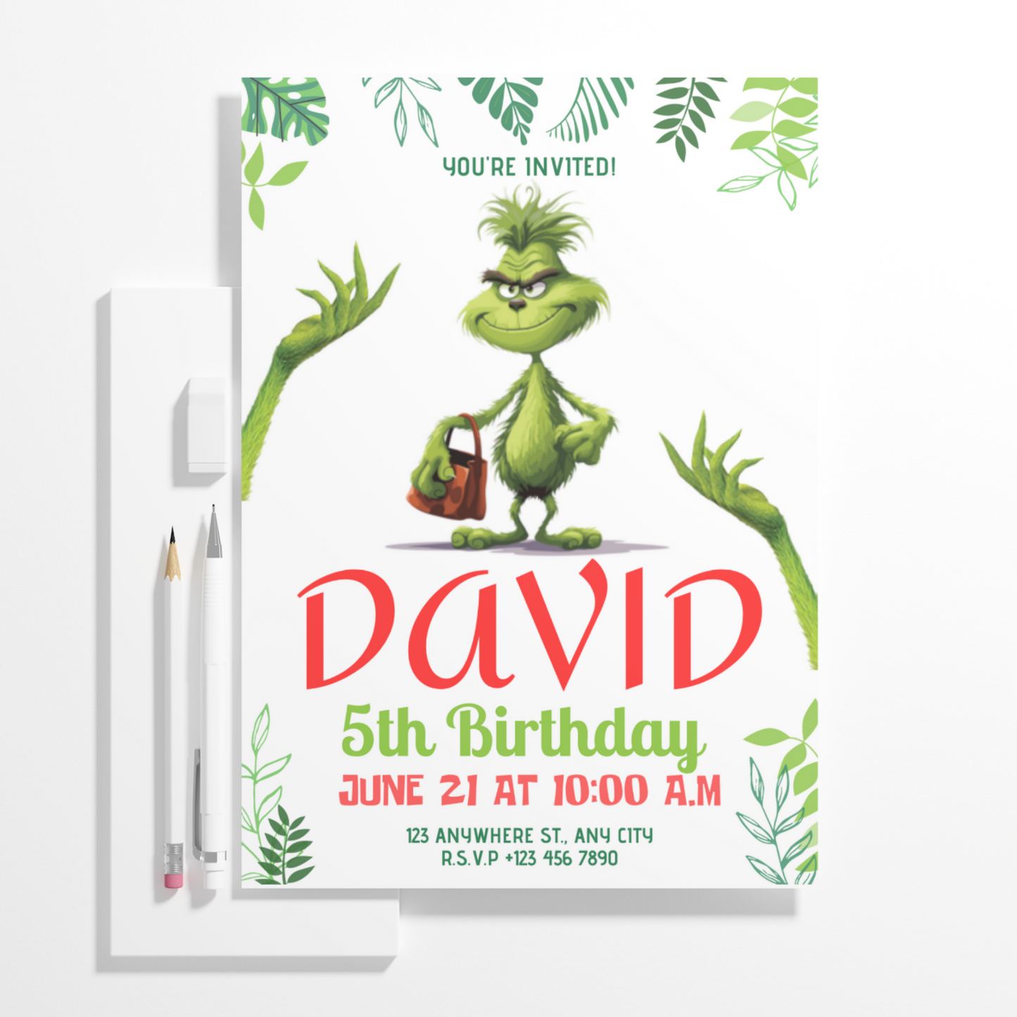 Baby Grinch Christmas Birthday Invitation Template