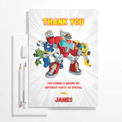 Rescue Bots Transformer Thank You Card Template - CreativeRino