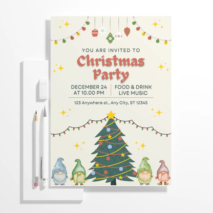 Gnome Christmas Party Invitation Template - CreativeRino