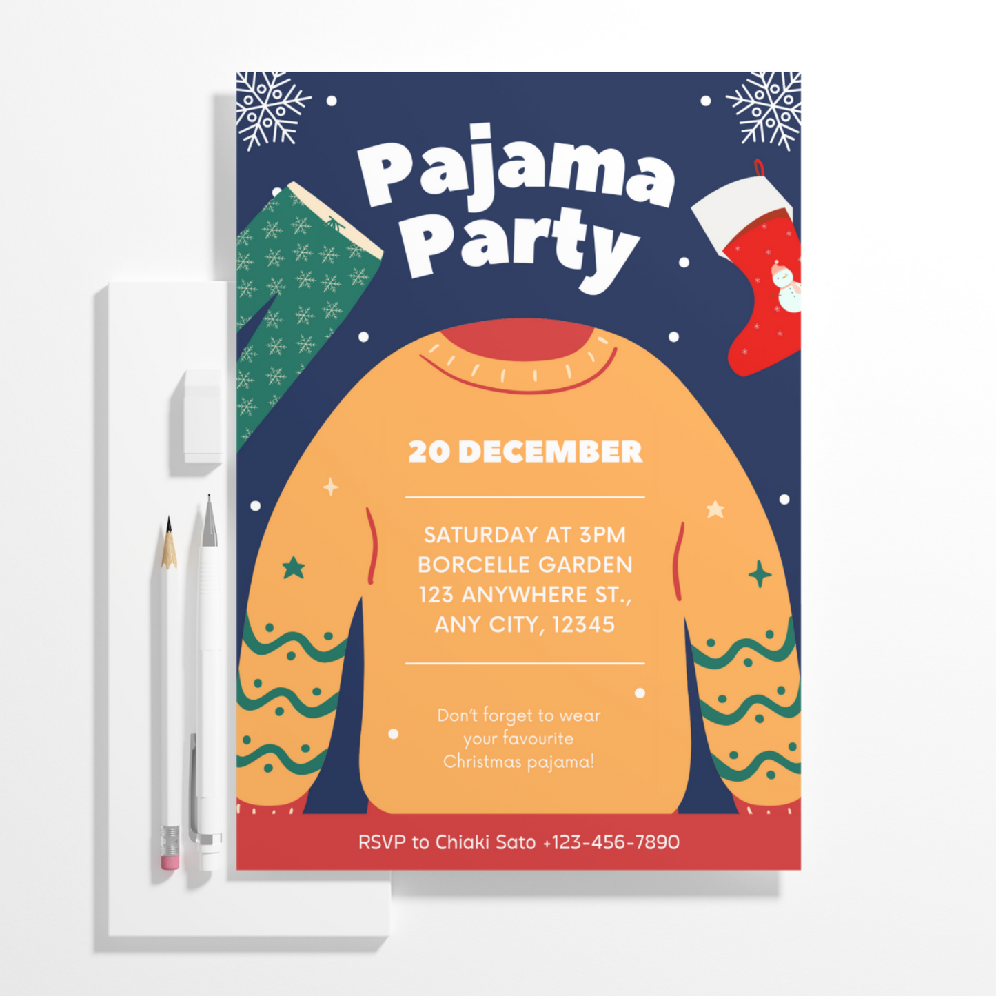 Slumber Christmas Pajamas Party Invitation Template