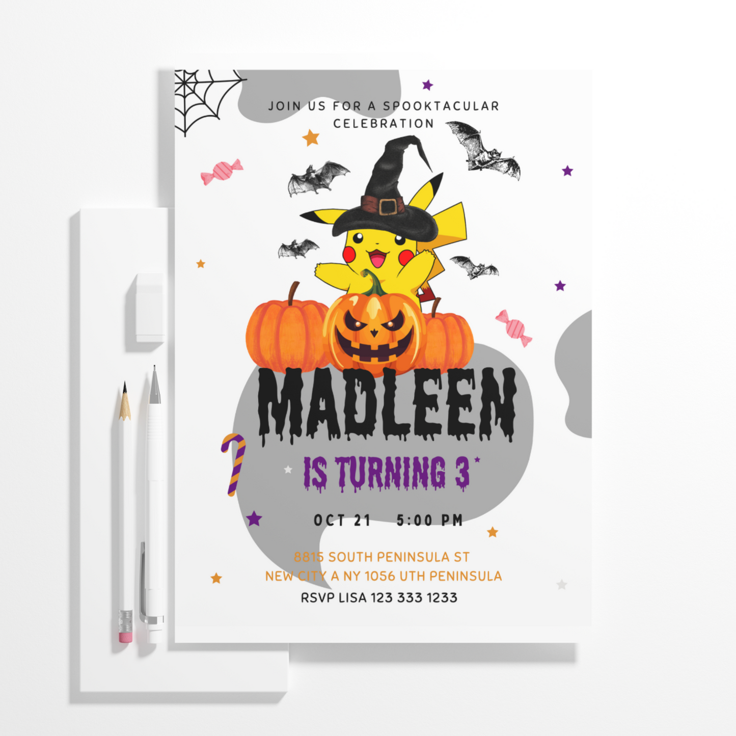 Pokemon Birthday Halloween Party Invitation Template