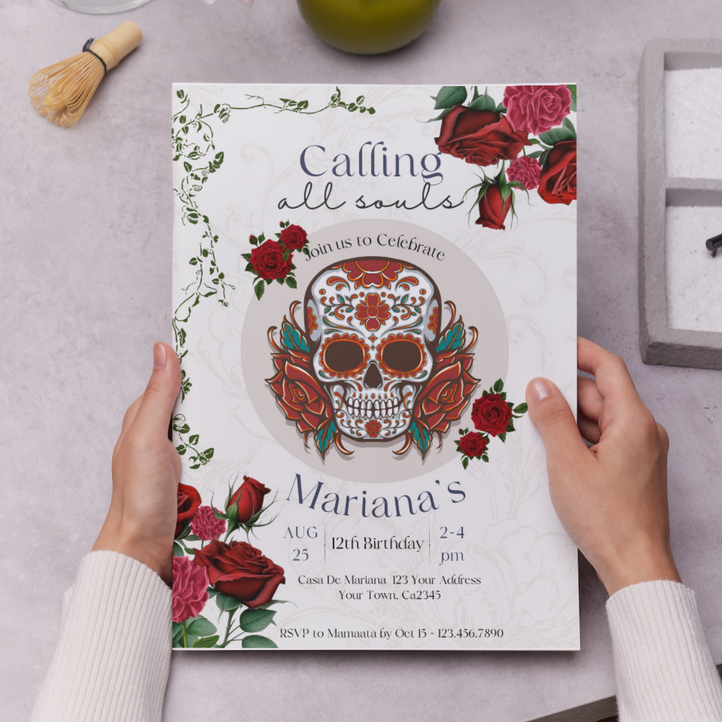 Day of the Dead Birthday Invitation Template | Calling all Souls Sugar Skull Invite