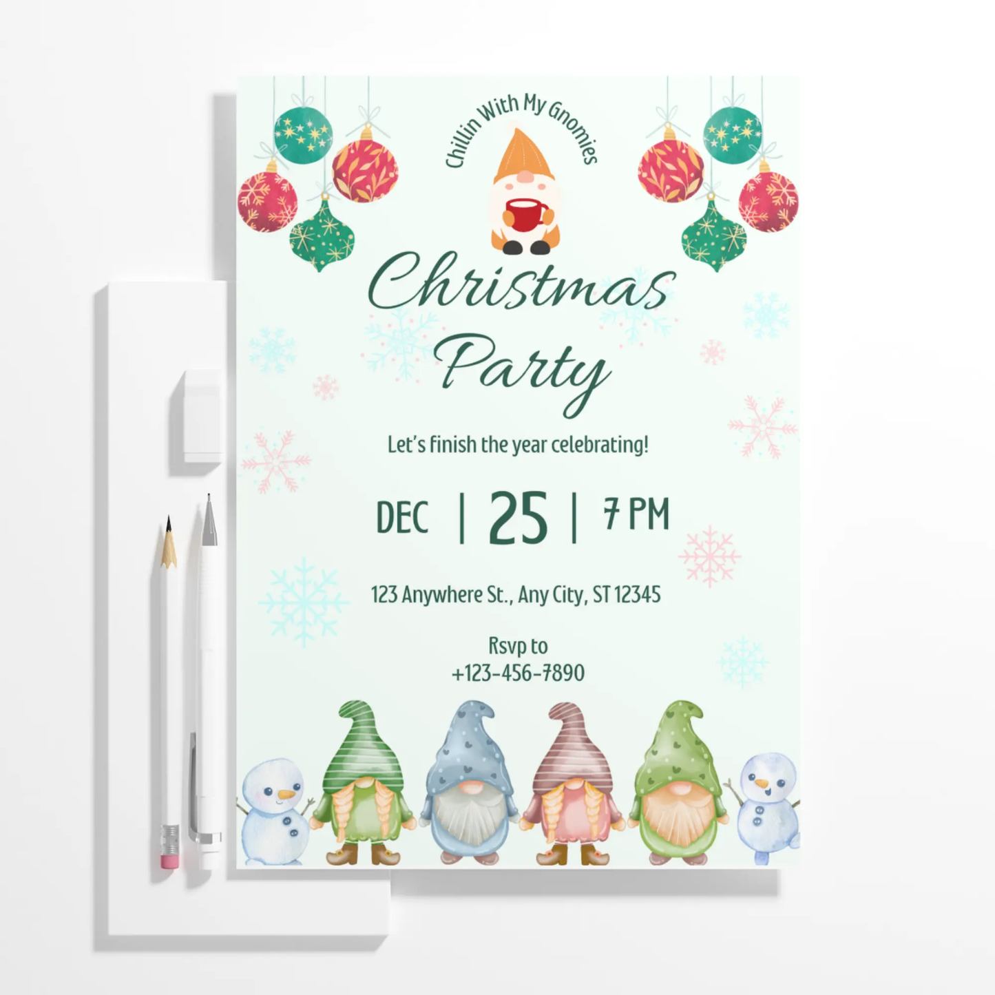 Gnome Christmas Party Invitation Template - CreativeRino