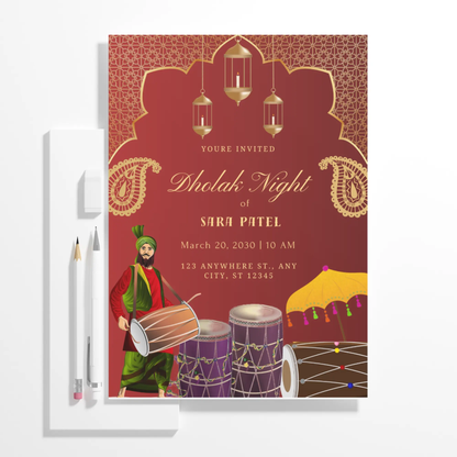 Dholki Dholak Wedding Invitation Template - CreativeRino