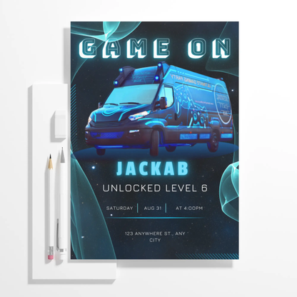 Game Truck Gaming Birthday Invitation Template - CreativeRino