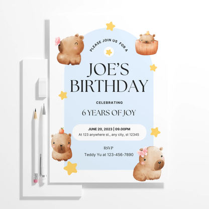 Capybara Birthday Invitation Template - CreativeRino